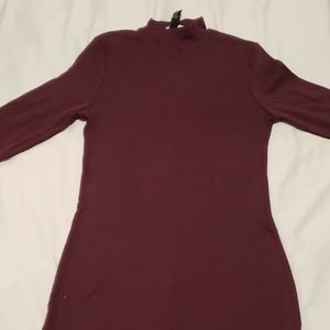 MAROON TURTLE NECK LONGSLEEVE DRESS